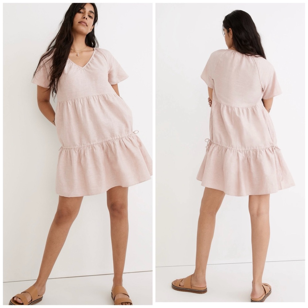 Madewell Soft Blush Tiered V‑Neck Midi Dress
